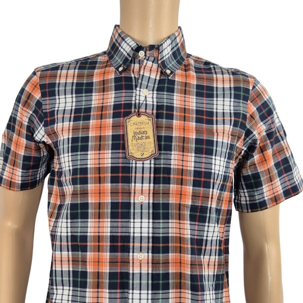 Cremieux Shirt Mens Size L Indian Madras Plaid Button Up Short Sleeve Cotton (45
